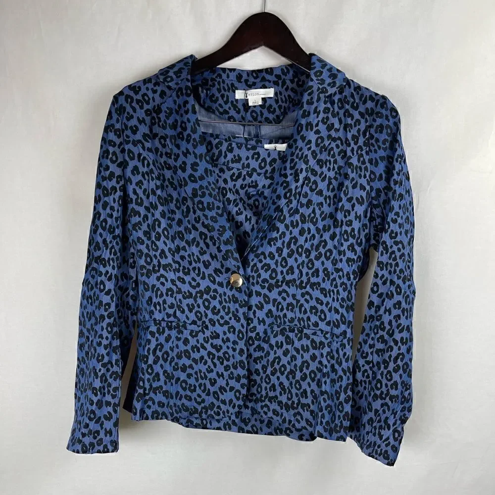 Blue leopard Print Blazer Skirt Set blue black
